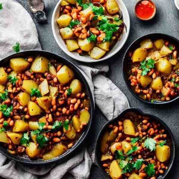 Картофель с фасолью и тушенкой